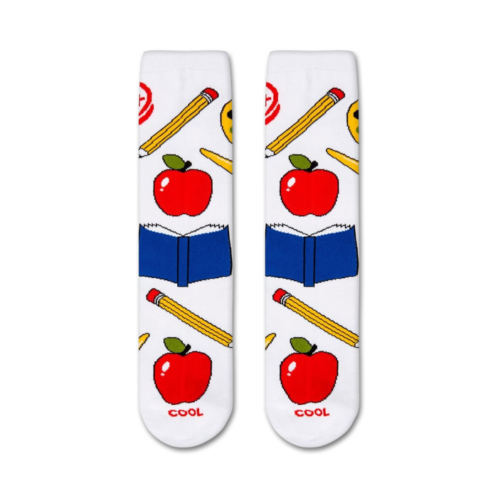 Close-up shot of the Teacher socks, showcasing the design details and the word 'COOL' at the bottom.