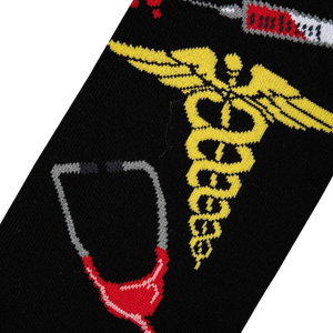 Lifestyle product shot of the 'Nurse' socks on a person's feet; showcasing fit and style.