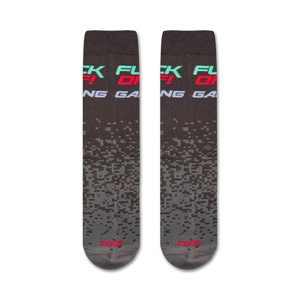 Flat lay product shot showing two 'Fuck Off I'm Gaming' socks.