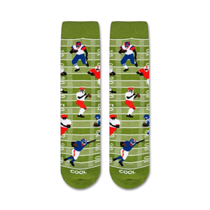 Flat lay product shot of a pair of Football socks.