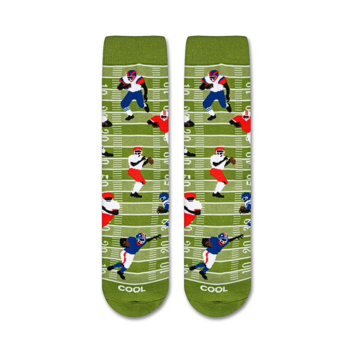 Flat lay product shot of a pair of Football socks.