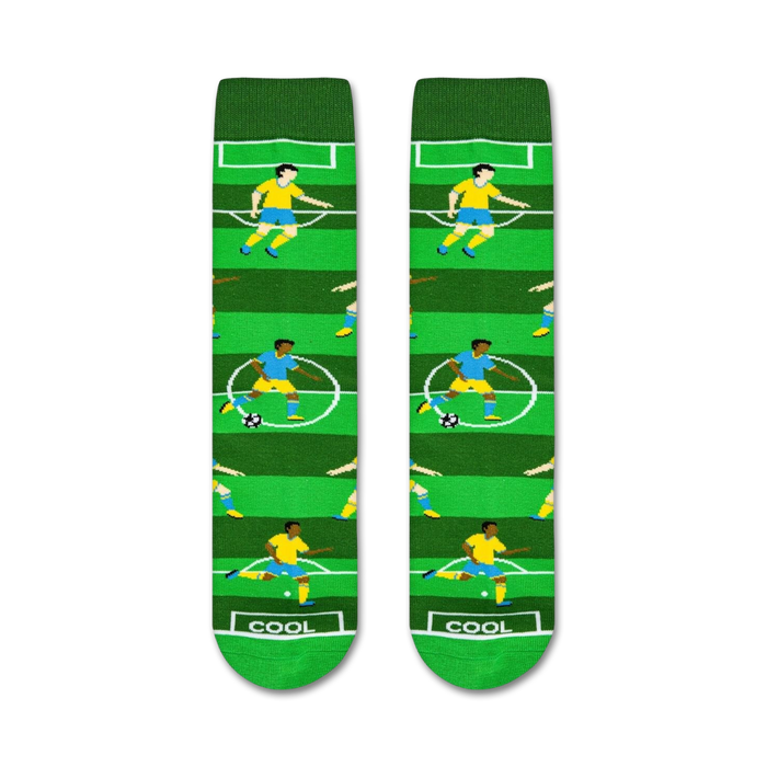 Pair of Soccer socks laid flat, showcasing the full design.