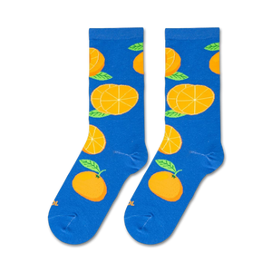 Flatlay image showing two Oranges socks on a white background.
