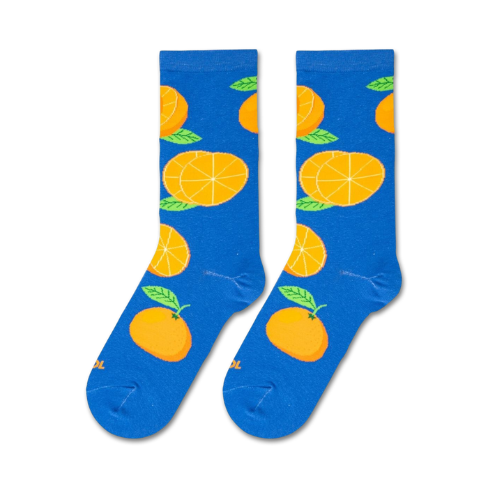 Flatlay image showing two Oranges socks on a white background.