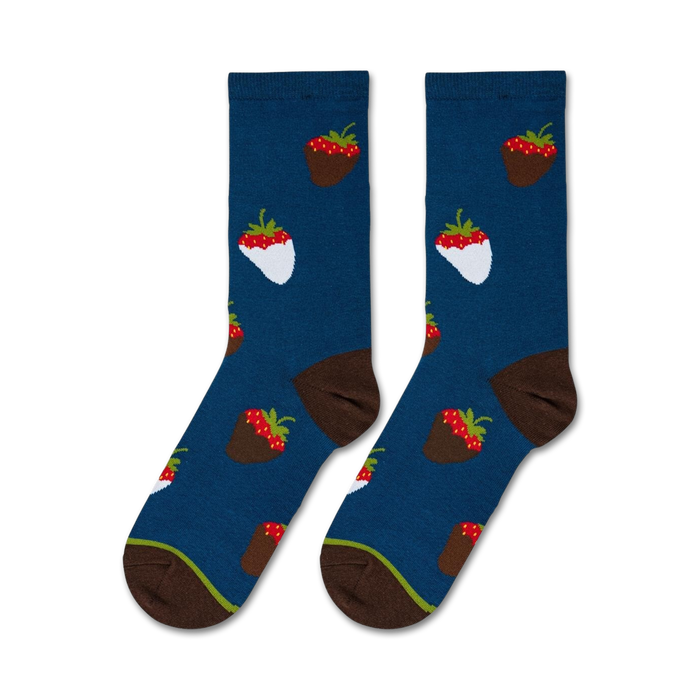 Close-up studio shot of two Chocolate Strawberries socks, showcasing the sock's design and colors.