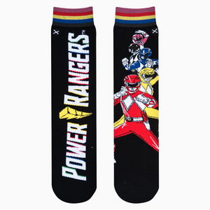 Lifestyle shot showing the Power Rangers socks on a person's feet, highlighting the sock's fit and style.