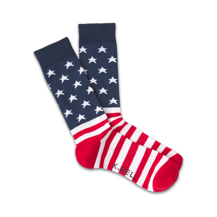  red, white, and blue star-spangled crew socks for men.  
