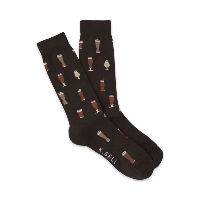 mens crew socks with beer glass pattern in dark brown   }}