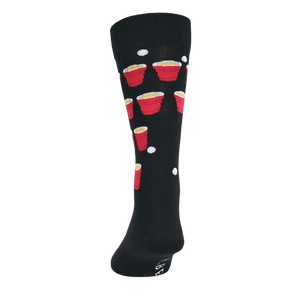 Back view of a black Beer Pong sock showcasing the full design.