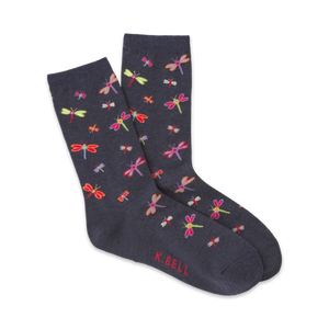 Lifestyle shot showcasing the Dragonfly Socks on a model's feet, highlighting the socks' subtle shine and vibrant colors.