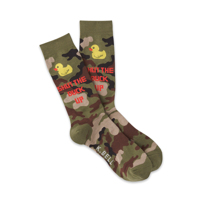 camouflage green socks with yellow rubber duckies and 