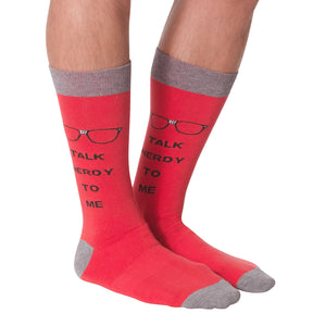 Back view of the 'Talk Nerdy To Me' socks against a black background.