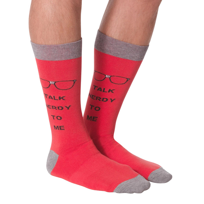 Back view of the 'Talk Nerdy To Me' socks against a black background.