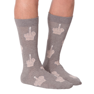 Close up shot of the sock's fabric texture and the beige middle finger print.