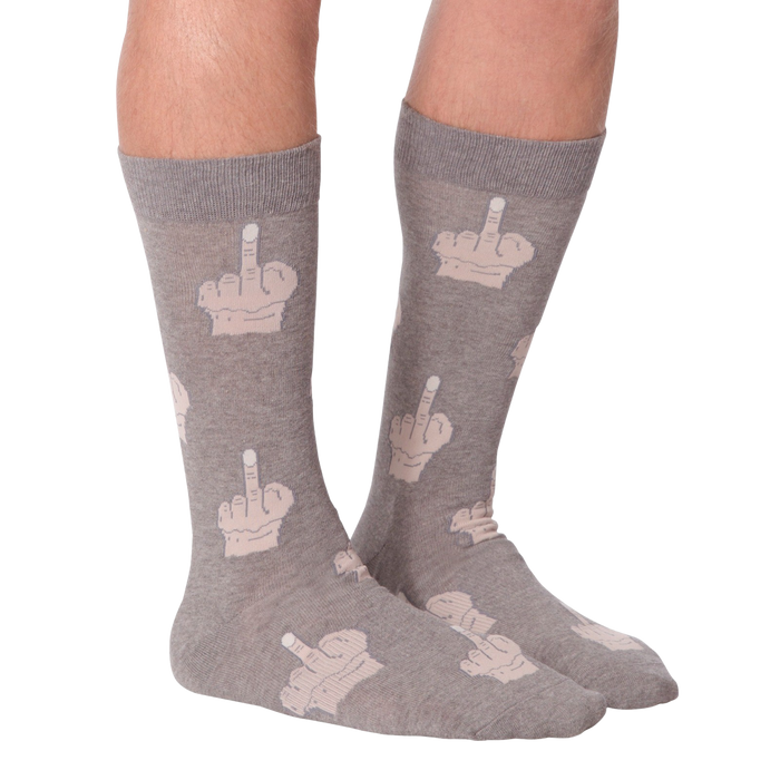 Close up shot of the sock's fabric texture and the beige middle finger print.