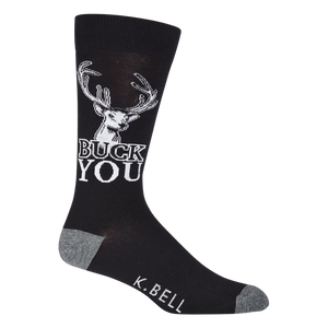 Close-up shot of a single 'Buck You' sock, showcasing design detail.