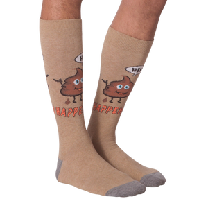 A pair of 'Hey! Shit Happens' socks laid flat to show the full design.