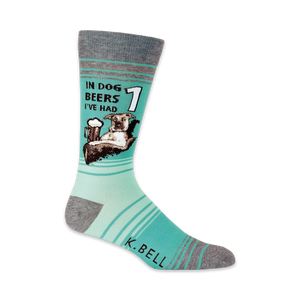 Close-up of a single 'In Dog Beers I've Had 1' sock, showcasing the design detail.