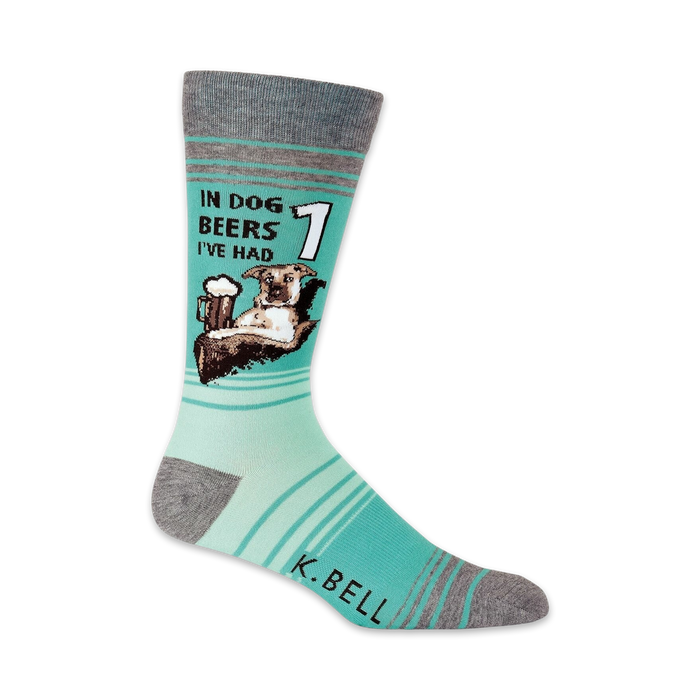 Close-up of a single 'In Dog Beers I've Had 1' sock, showcasing the design detail.