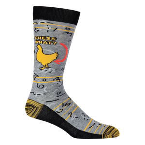 Close-up of a single 'Guess What? Chicken Butt' sock showcasing the design details.