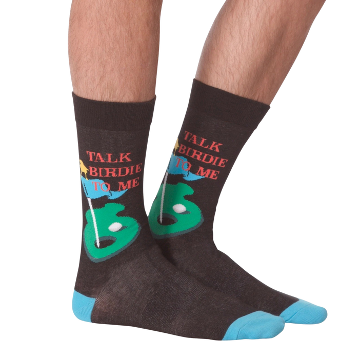 A pair of brown socks with the words 