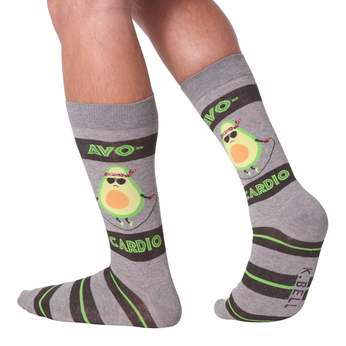 Avocardio socks on a person's legs. Shows the socks' fit and style.