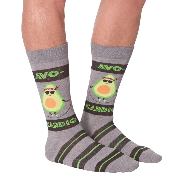 A flatlay product shot of Avocardio socks.  Highlights the design details and colors.