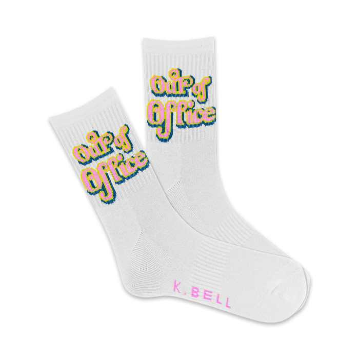 white 'out of office' crew-length socks for women.    }}