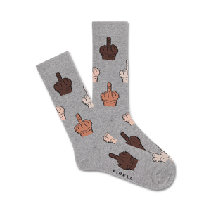 Lifestyle shot of the grey version of the 'Middle Finger Update' socks.