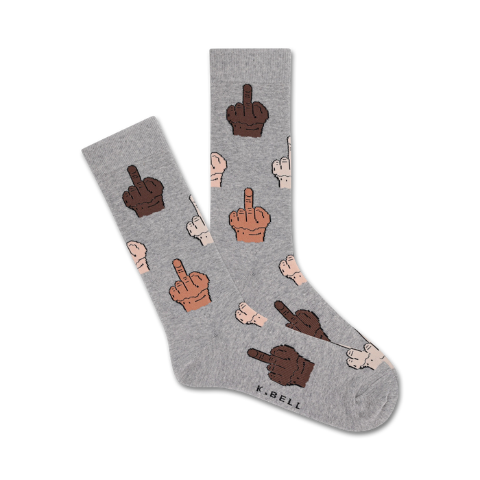 Lifestyle shot of the grey version of the 'Middle Finger Update' socks.