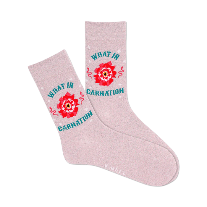   pink crew socks featuring 