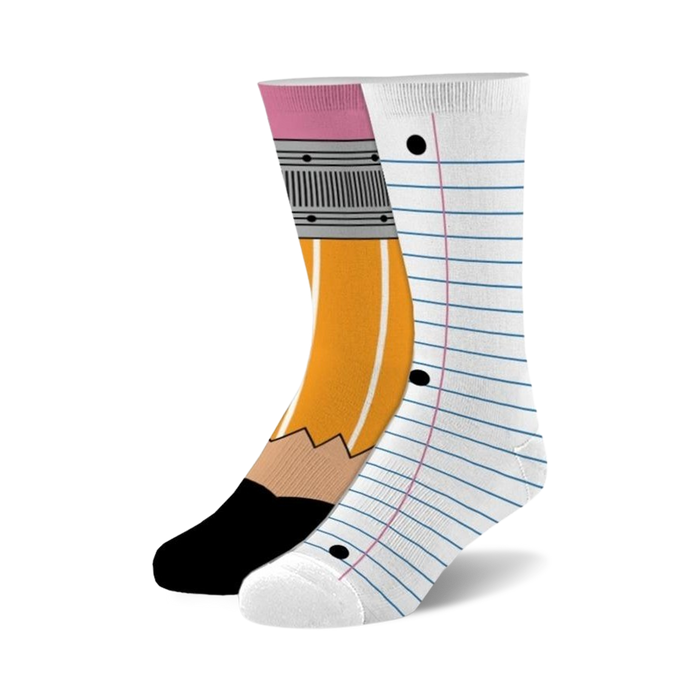 pencil & paper kid's crew socks, fun school themed socks for boys & girls, sizes 7-10  }}