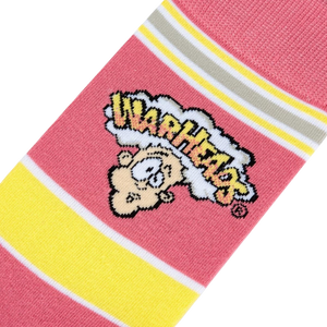 Close-up detail shot of the Warheads logo on the sock.