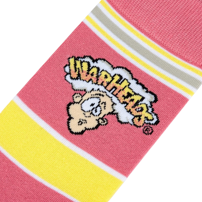 Close-up detail shot of the Warheads logo on the sock.