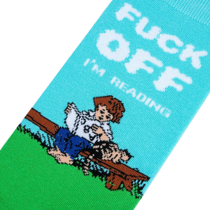 Close-up detail shot of the 'I'm Reading' sock design.
