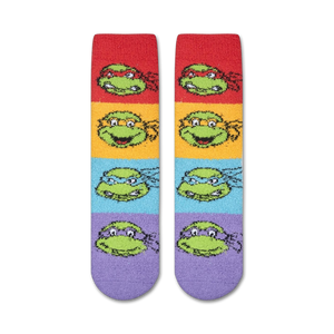 Close-up showing the fuzzy texture of the Teenage Mutant Ninja Turtles socks.  The detail shot highlights the soft material.