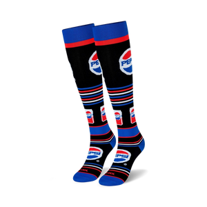 Close-up detail shot of the Pepsi logo and can design on the socks.