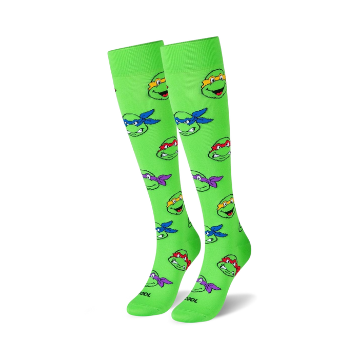 Close-up of the TMNT sock fabric showing the detail of the Turtle heads.
