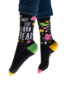 Lifestyle shot showing the socks on a person's feet from a slightly different angle than the first lifestyle shot.