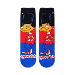 Close-up view of the Hey Arnold! Gerald socks, showcasing the vibrant colors and design details.