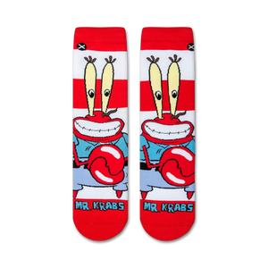 Close-up product shot of Spongebob's Mr. Krabs socks showing the design details.