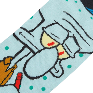 Close-up detail shot of Squidward's face on the socks. Shows the print quality and detail of the design.