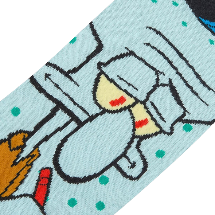 Close-up detail shot of Squidward's face on the socks. Shows the print quality and detail of the design.