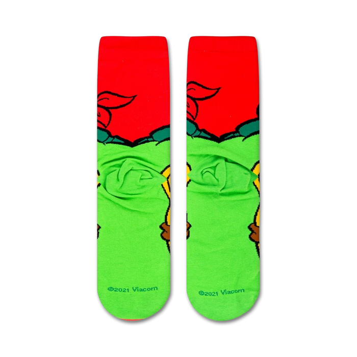 Another view of the TMNT Raphael socks, showing the full design on the socks.
