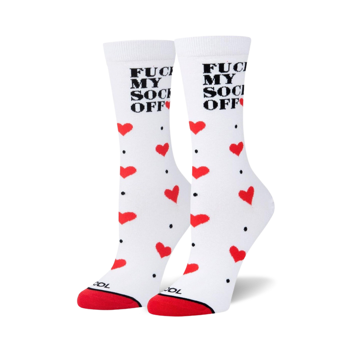 white, red, and black crew socks with 