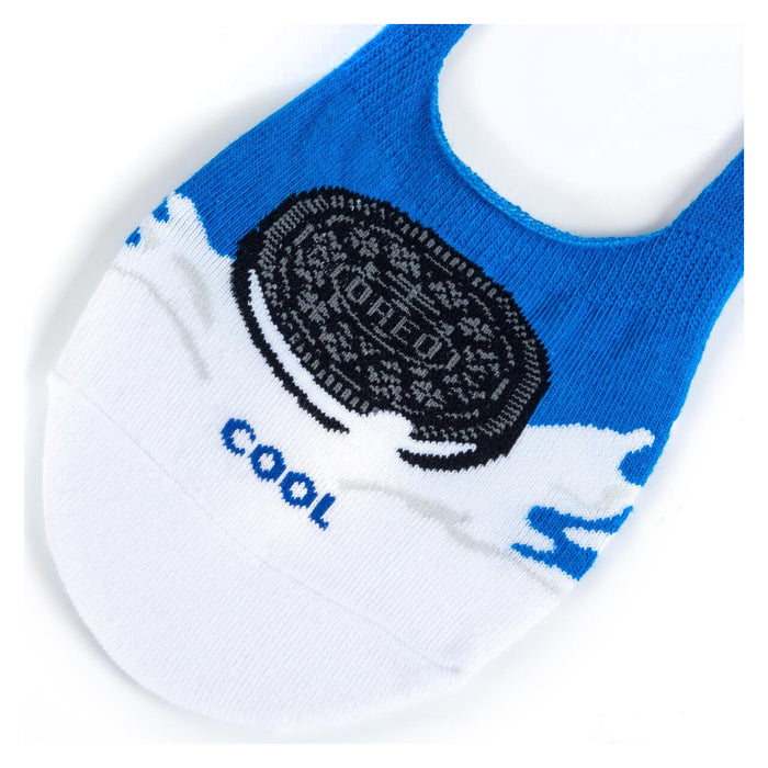 Close-up detail shot of an Oreo-designed no-show sock, highlighting the cookie graphic and 'Cool' text.