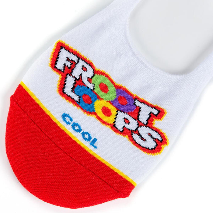 A white sock with a red toe and yellow heel. The word 