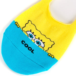 Close-up of a single Spongebob no-show sock, showcasing the detailed SpongeBob print and 'cool' text.
