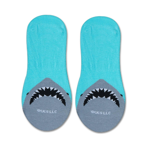 Close-up shot of a single 'Jaws' no-show sock, showcasing the shark's mouth graphic on the heel.