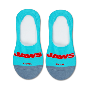 blue liner socks featuring iconic jaws logo in red, with the word 